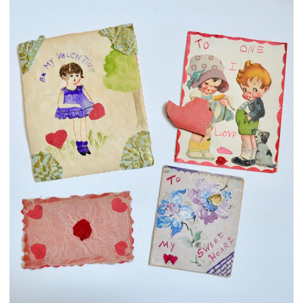 1930s Vintage HANDMADE OOAK Valentine Cards Unique Lot #2